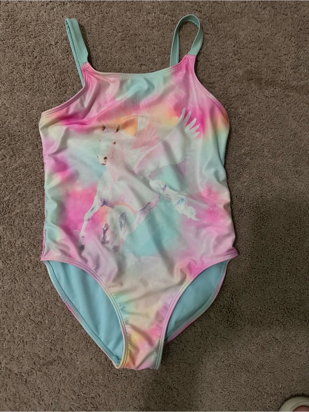 Wonder Nation Girls Rainbow Tie-Dye Swimsuit with Unicorn Graphic Size L (10-12)